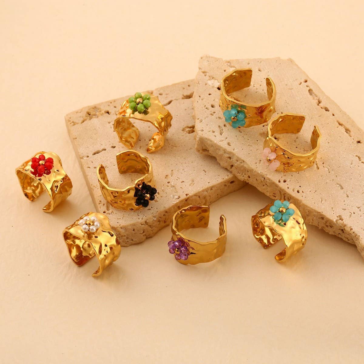 18K Stainless Steel Open Ring with Flower Design_CWMM8938