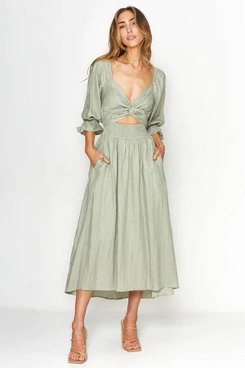 CWDMD5769_V-NECK ELEGANT MID-LENGTH SLEEVES TWO-WAY DRESS