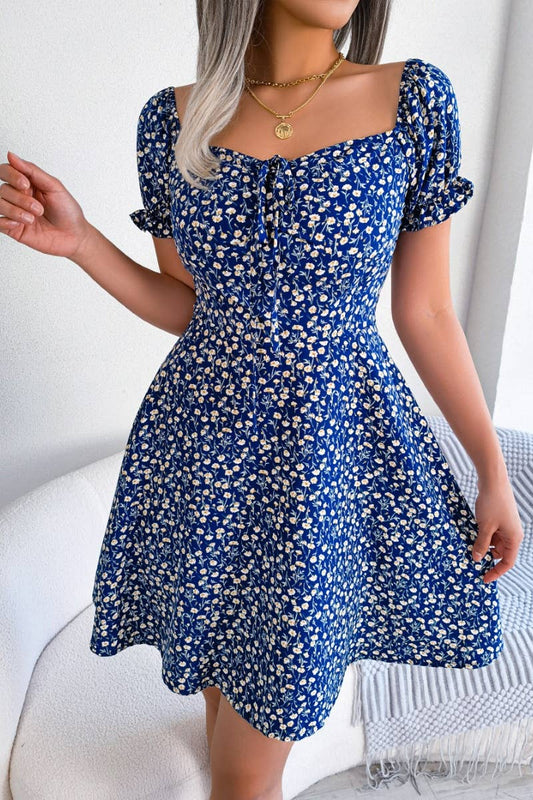 CWDSD4630_CASUAL FLARED SLEEVES FLORAL SWING DRESS