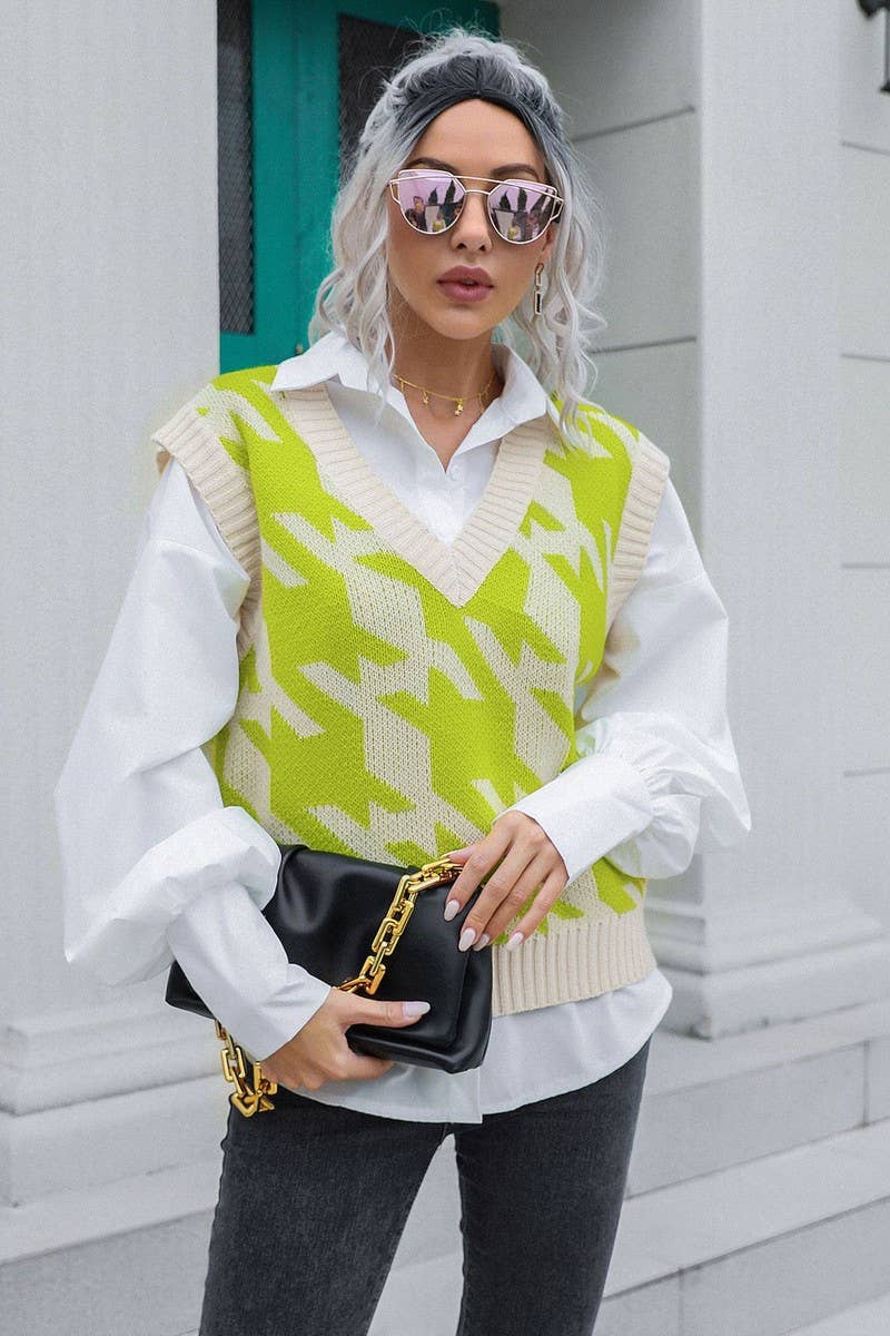 CWOV0501_HOUNDSTOOTH V-NECK VEST SWEATER VEST