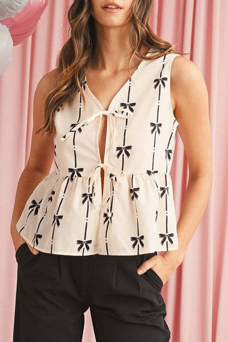 CWTTSL00226_SUMMER NEW BOW TIE SLEEVELESS VEST SHIRT