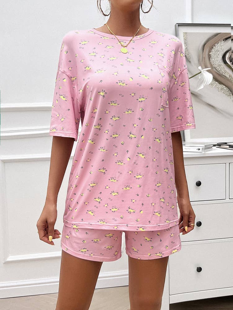 Casual printed short sleeve shorts suit