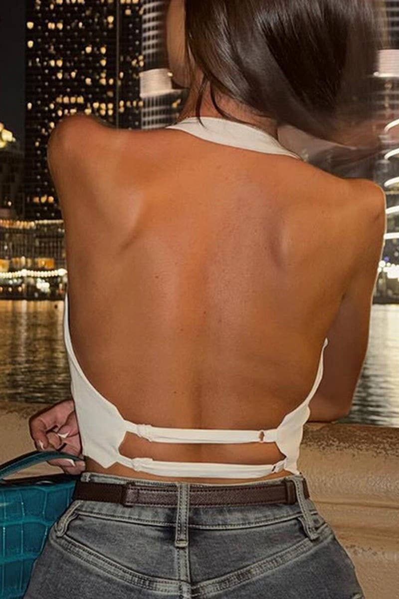 CWTTK0935_SOLID COLOR HALTER BACKLESS CROP TOP