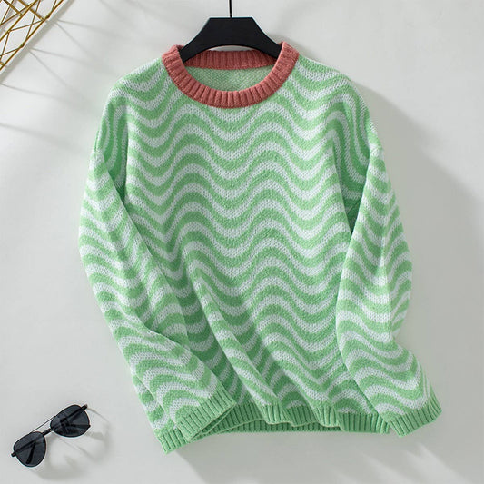 Contrasting knit Chevron wavy striped sweater