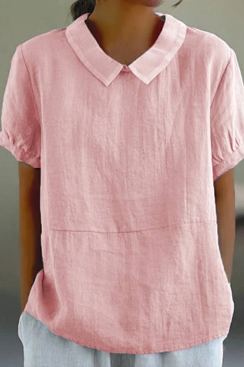 CWTBLS02463_SOLID LOOSE FIT COLLARED SHORT SLEEVE SHIRT