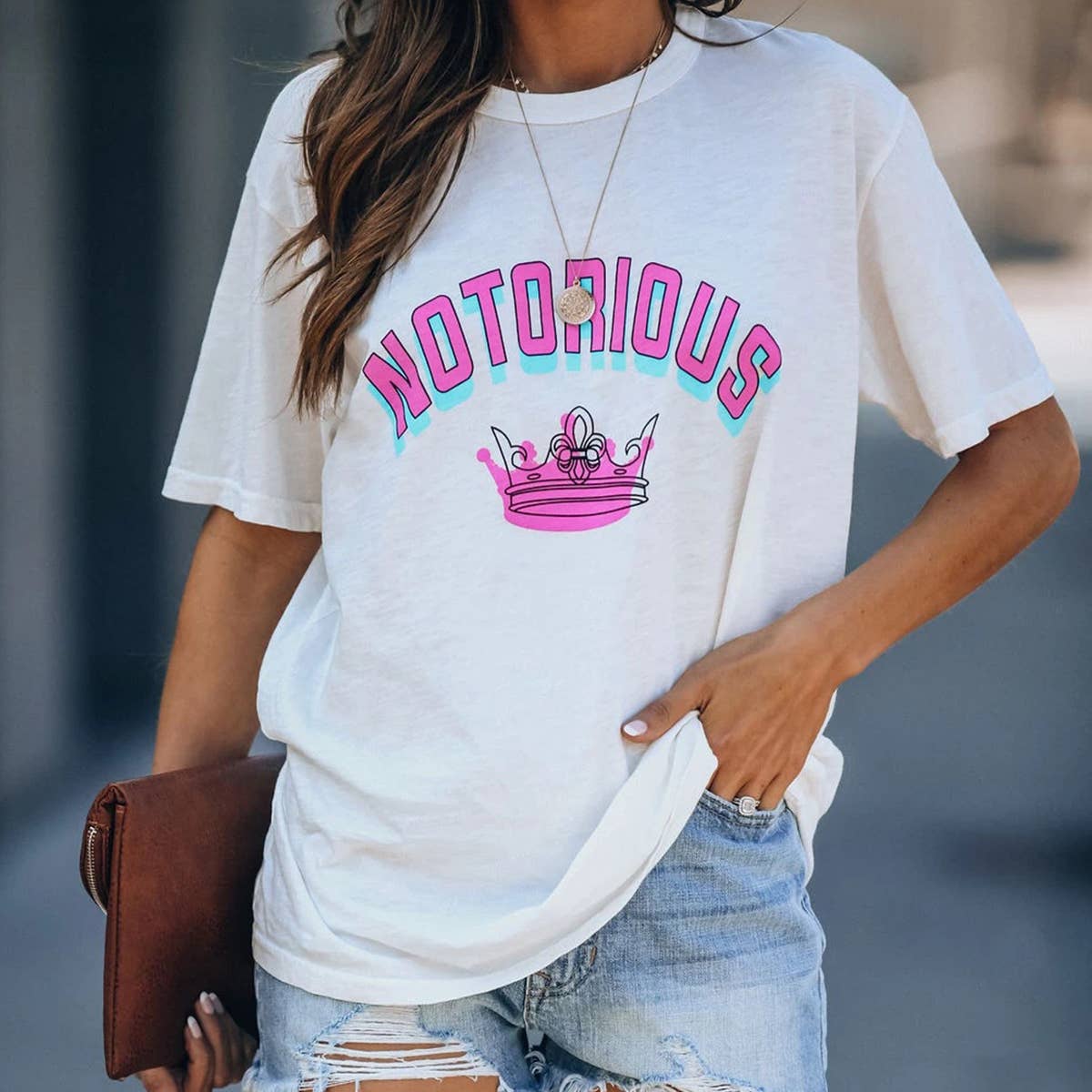 Crown print sweet casual short-sleeved blouse