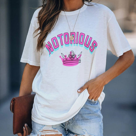 Crown print sweet casual short-sleeved blouse