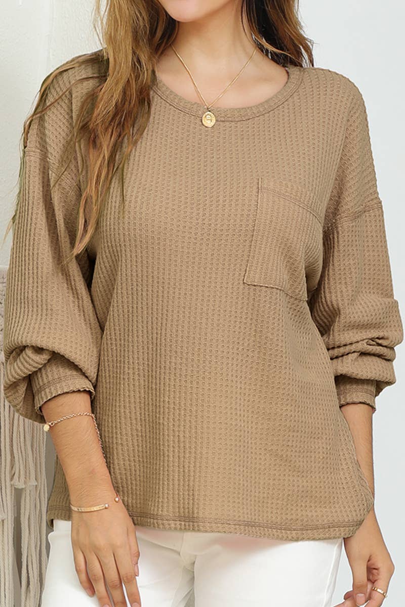 CWTTL1097_SHIRING CUFF R NECK SWEATER KNIT TOP