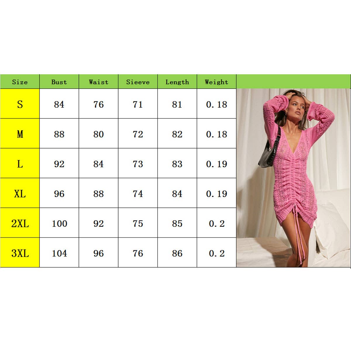 DEEP V CROCHET CUTOUT LONG-SLEEVED KNIT DRESS