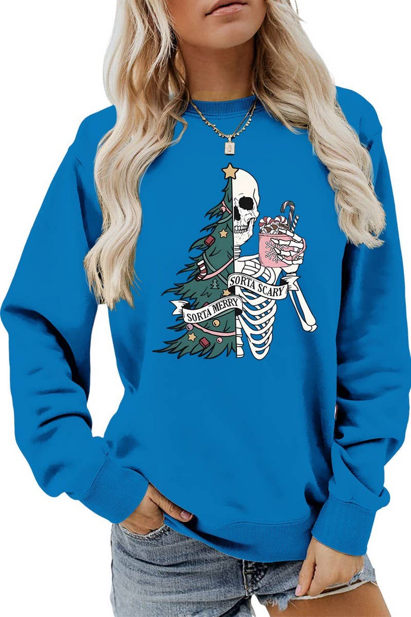 CWTBLL01328_PRINTED LOOSE PULLOVER CHRISTMAS SWEATSHIRT