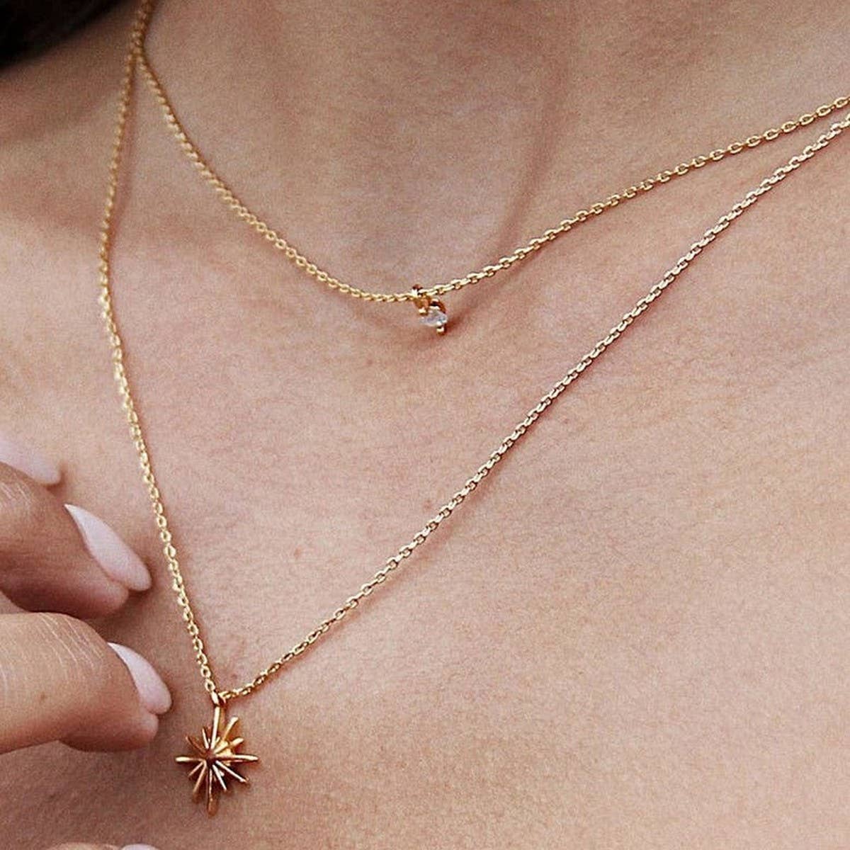 Double Star Zirconia Stacking Necklace