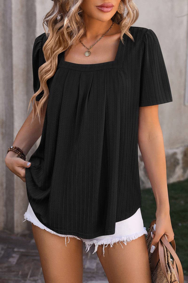 CWTTS0776_Sweetheart Neck Shirt Sleeve Top