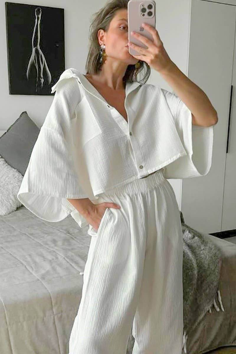 CWSPJ0287_PURE COTTON BREATHABLE PAJAMAS TWO PIECE SET