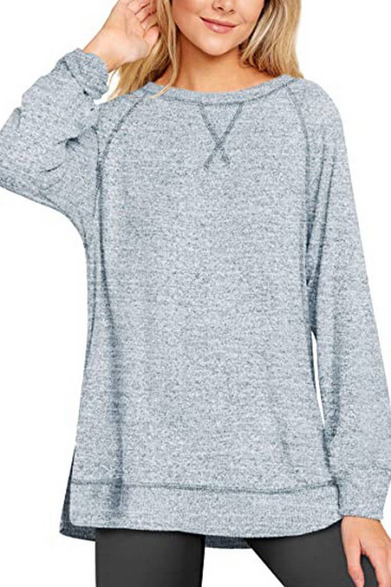 CWTTL1652_Round neck Long Sleeve Pullover Top