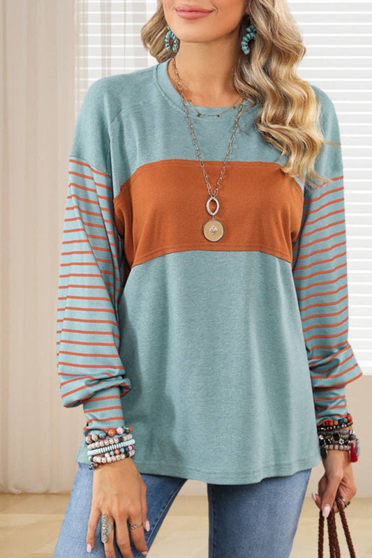 CWTBLL1307_CREW-NECK STRIPED LONG-SLEEVED BLOUSE