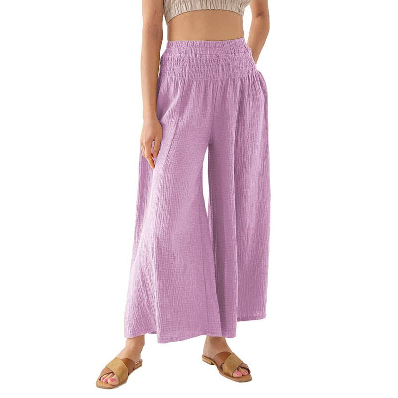 ELASTIC HIGH-WAISTED COTTON WIDE-LEG PANTS