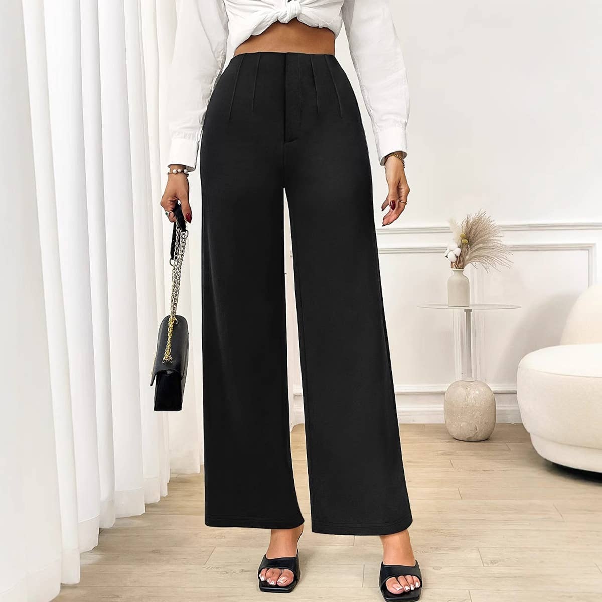 Fashion wide leg pants straight stretch trousers