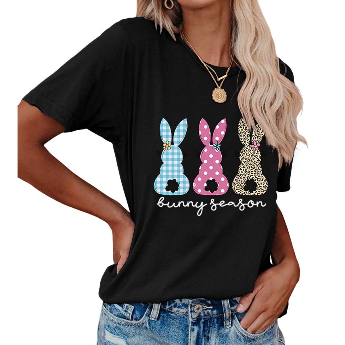 EASTER ROUND NECK LOOSE BUNNY PRINT T SHIRT_CWTTS0856