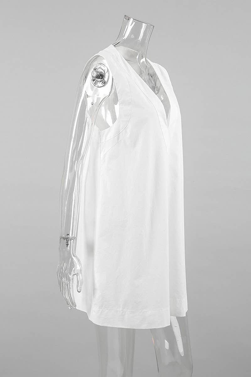 CWSPJ00524_COTTON SLEEVELESS NIGHTDRESS WOMEN DEEP V SHORT