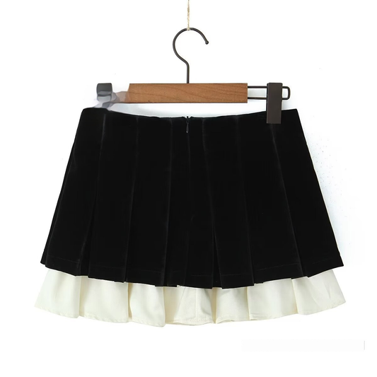 Women?™s Velvet Panel Pleated Skirt, Casual Look_CWDSD8339