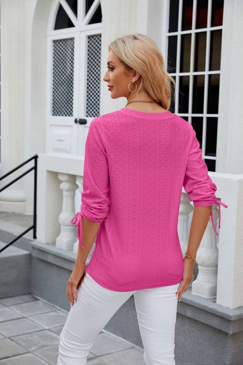 CWTTS0814_3/4 Sleeve V-Neck Knit Top