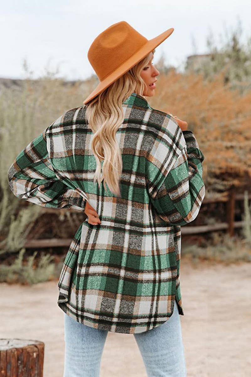 CWOCO0938_LONG-SLEEVED LAPEL LOOSE PLAID THICKENED COAT