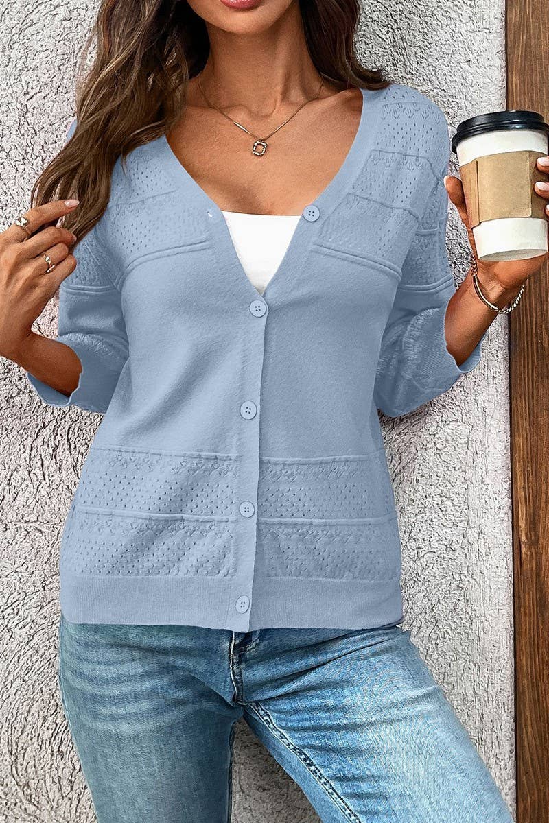 CWOCAL00611_LIGHTWEIGHT CROCHET KNIT V NECK CARDIGAN