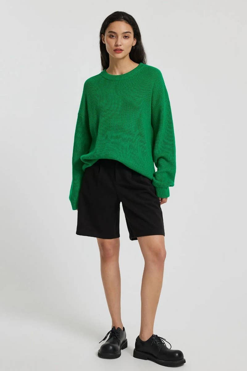 CWOSWL5239_ROUND NECK LONG SLEEVE PULLOVER KNITTED SWEATER