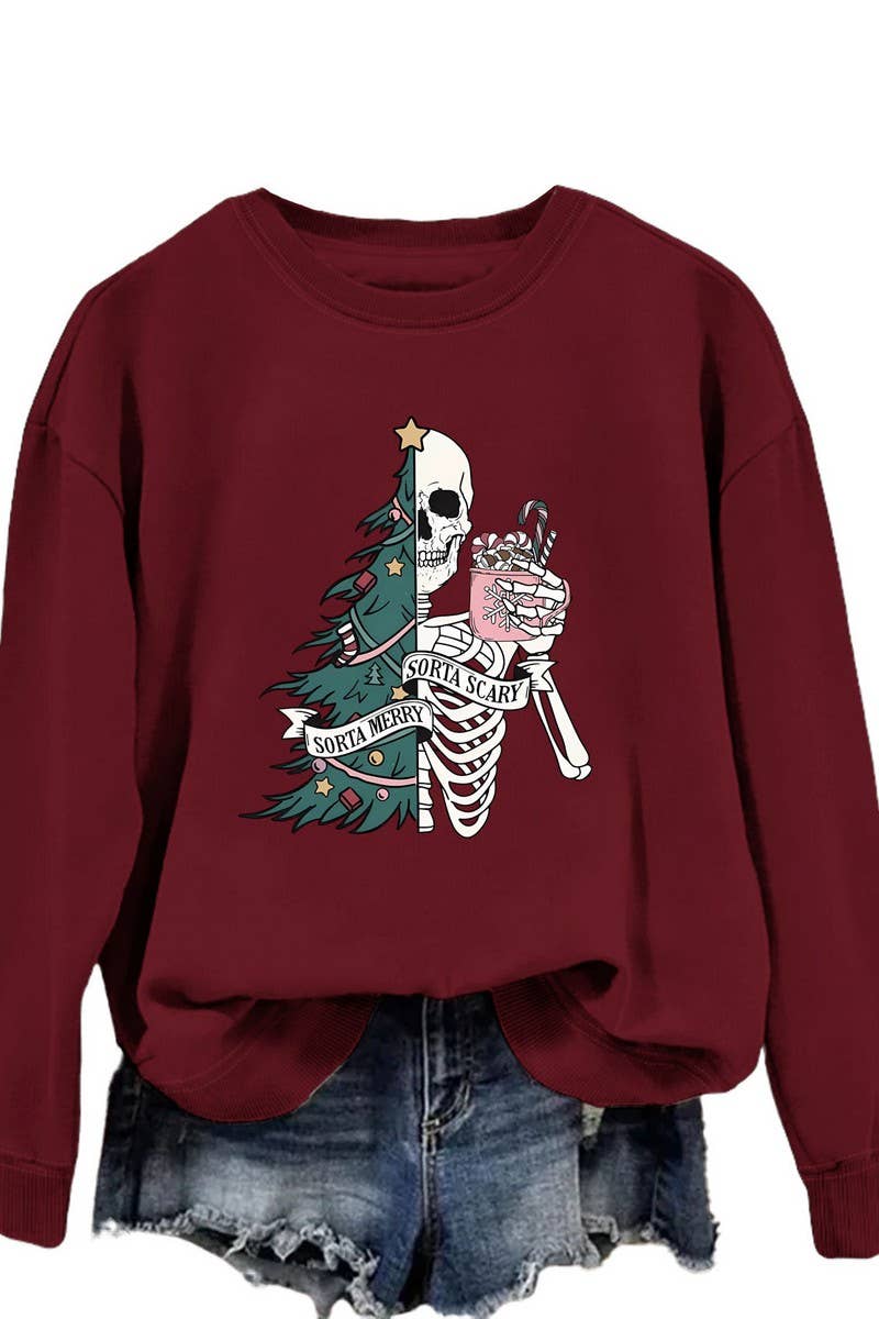 CWTBLL01328_PRINTED LOOSE PULLOVER CHRISTMAS SWEATSHIRT