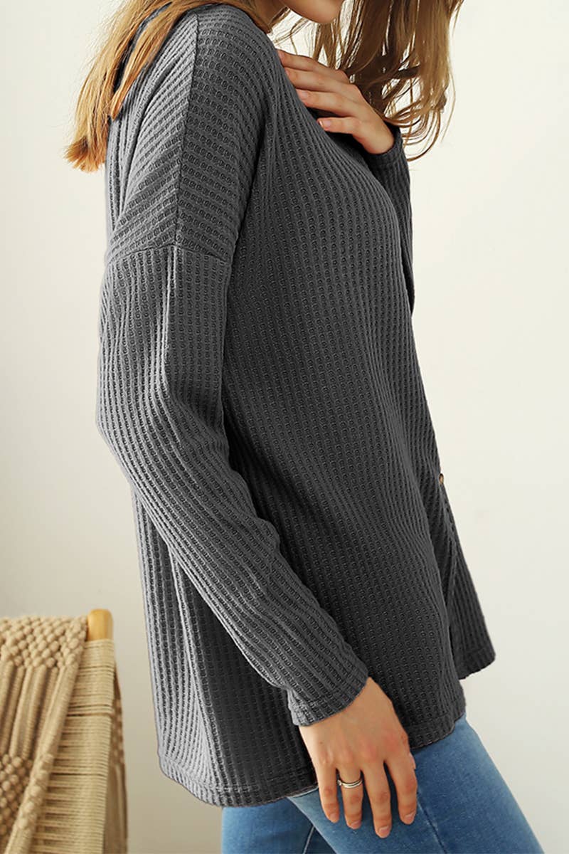 CWTSTL449-P_BUTTON BRUSHED R NECK WAFFLE TOP