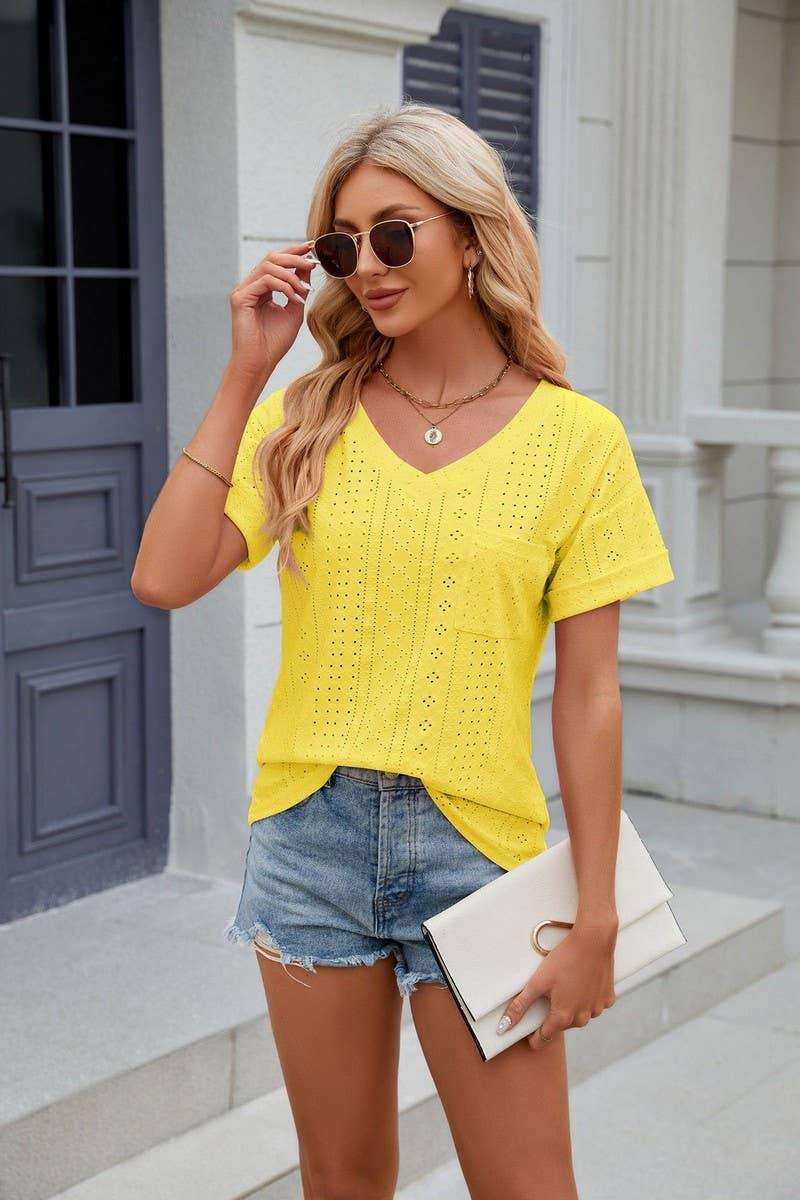 CWTTS0827_V-Neck Short Sleeve Knit Top