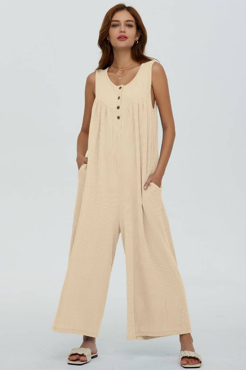 CWSJS0720_SOLID COLOR CASUAL LOOSE POCKET JUMPSUIT