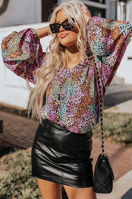 CWTBLL3098_LOOSE LONG SLEEVE FLORAL LANTERN SLEEVE TOP