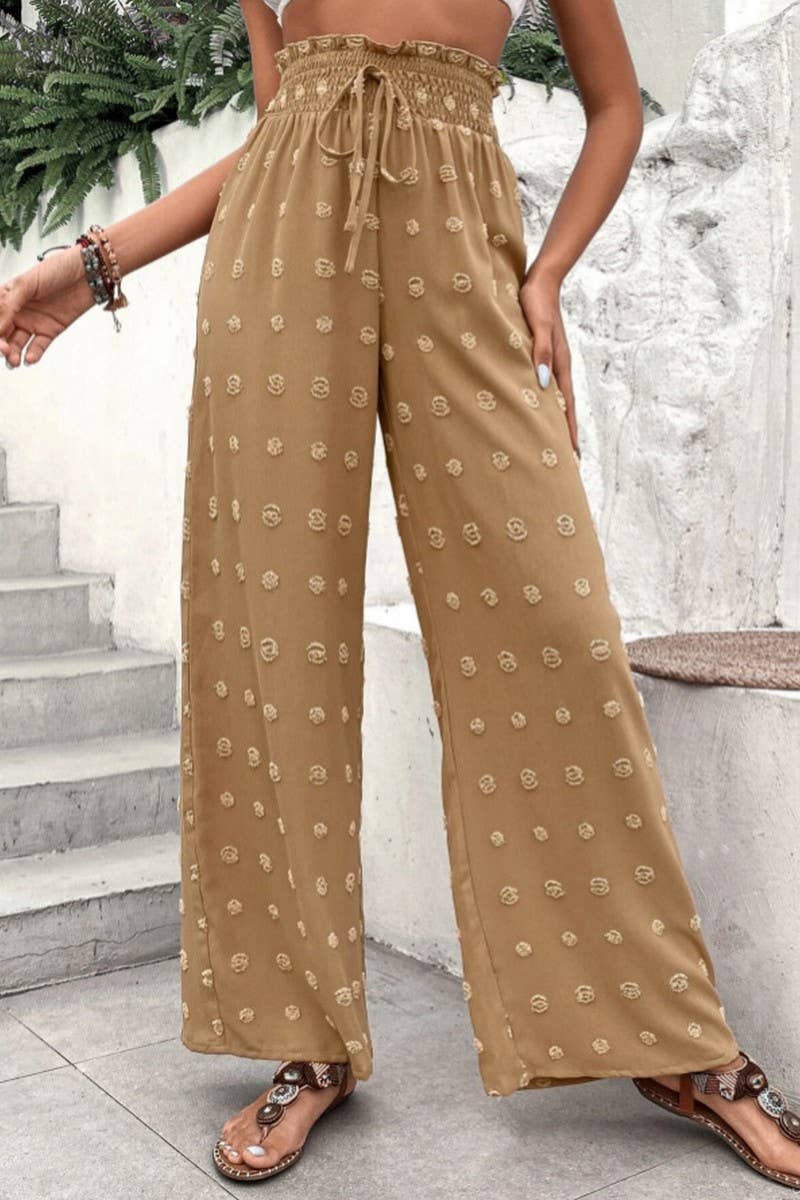 CWBLP0686_HIGH WAIST JACQUARD WIDE LEG CASUAL LONG PANTS