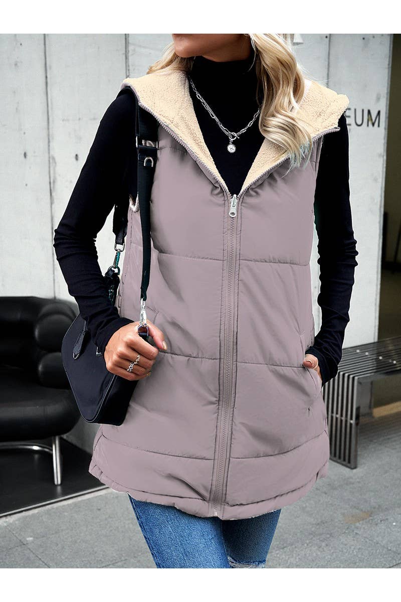 CWOJA0937_Zip Up Jacket Double Sided Warm Cardigan Vest
