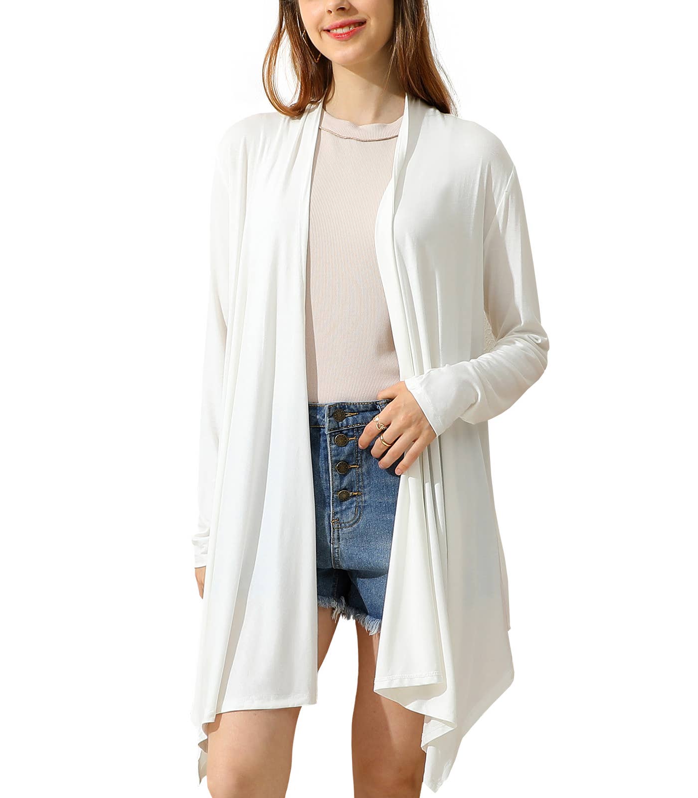 AWTL073_Long Sleeve Casual Open Front Long Cardigan