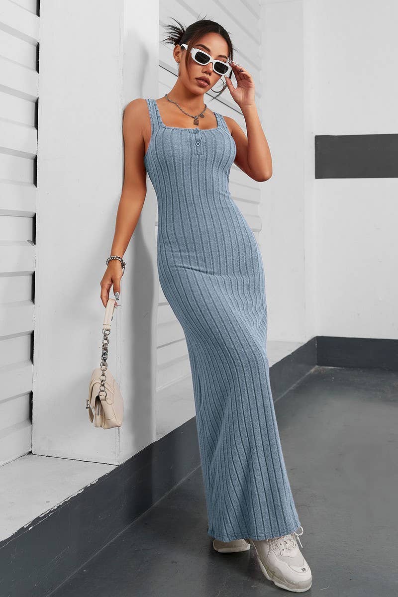 CWDHL01114_SOLID COLOR ELEGANT SLIM SLEEVELESS DRESS