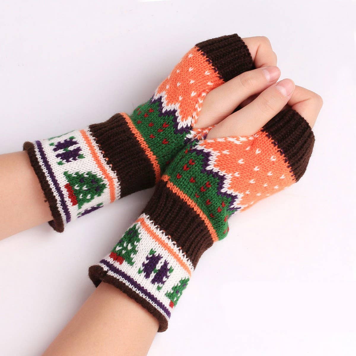 CWAG0084_Christmas Tree Thickened Knitted Half Finger Gloves