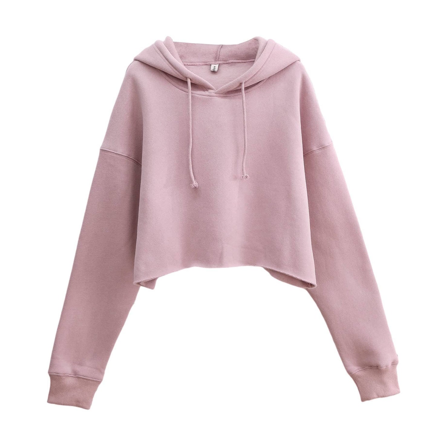 Fleece solid color sporty hooded sweatshirt