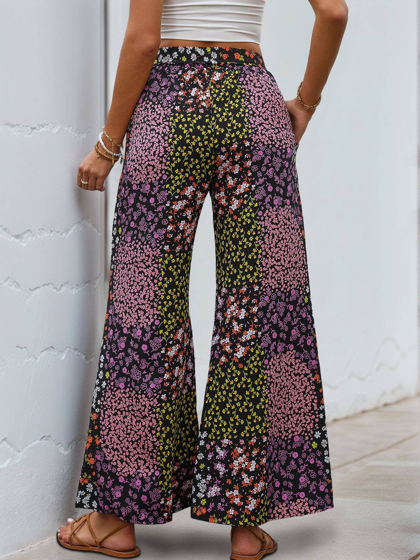 Casual lace-up printed high-waisted trousers