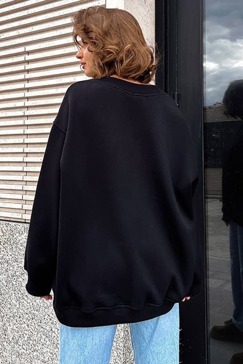 CWTBLL1668_SOLID COLOR LOOSE CREW NECK LONG SLEEVE HOODIE