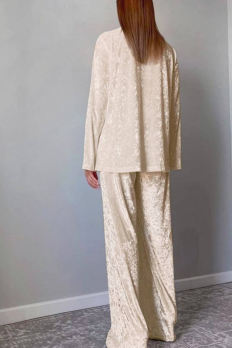 CWSPJ0086_SOLID COLOR LONG SLEEVED SHIRT PANTS PPAJAMAS SET