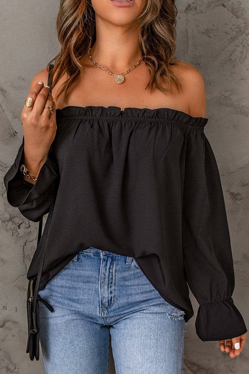 CWTBLL0859_SOLID COLOR PULLOVER SEXY OFF-SHOULDER TOP