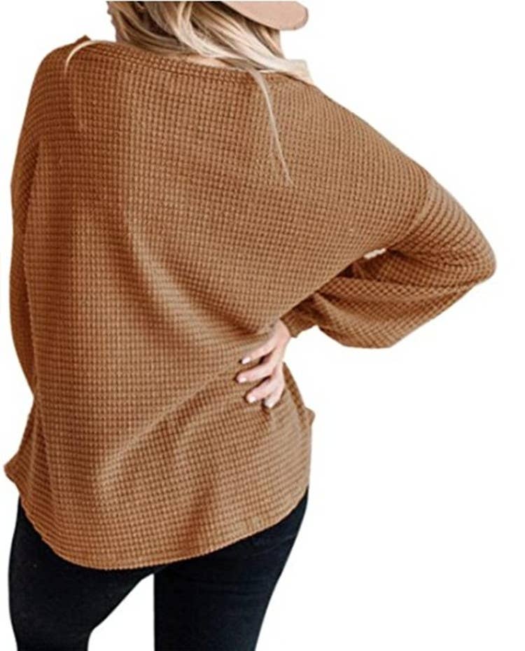 CWTTL1206_Long Sleeve Round Neck Knitted Loose Pullover Top