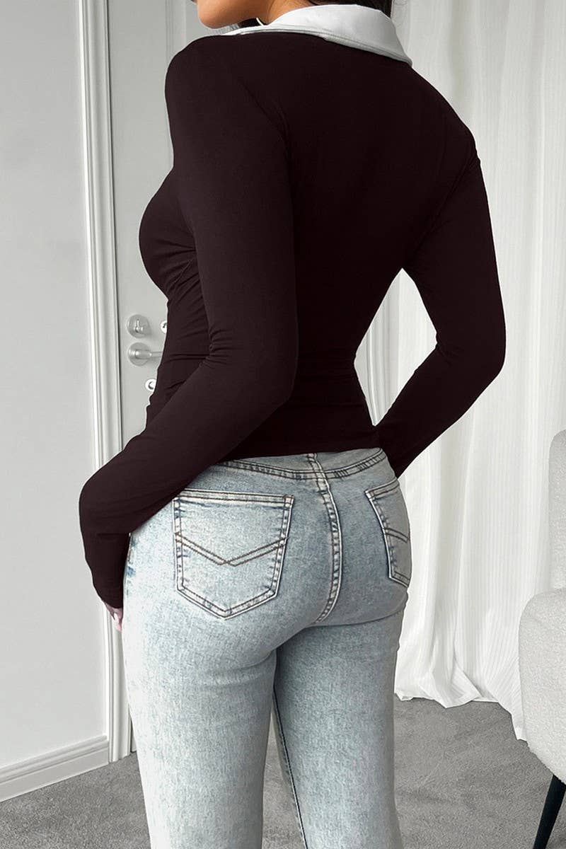 CWTTL1985_AUTUMN AND WINTER TEMPERAMENT SLIM FIT KNITTED TOP