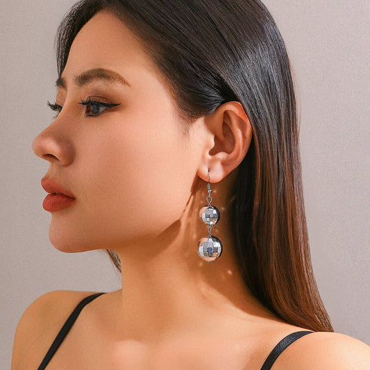 GEOMETRIC STITCHING BALL BEAD DROPEARRINGS
