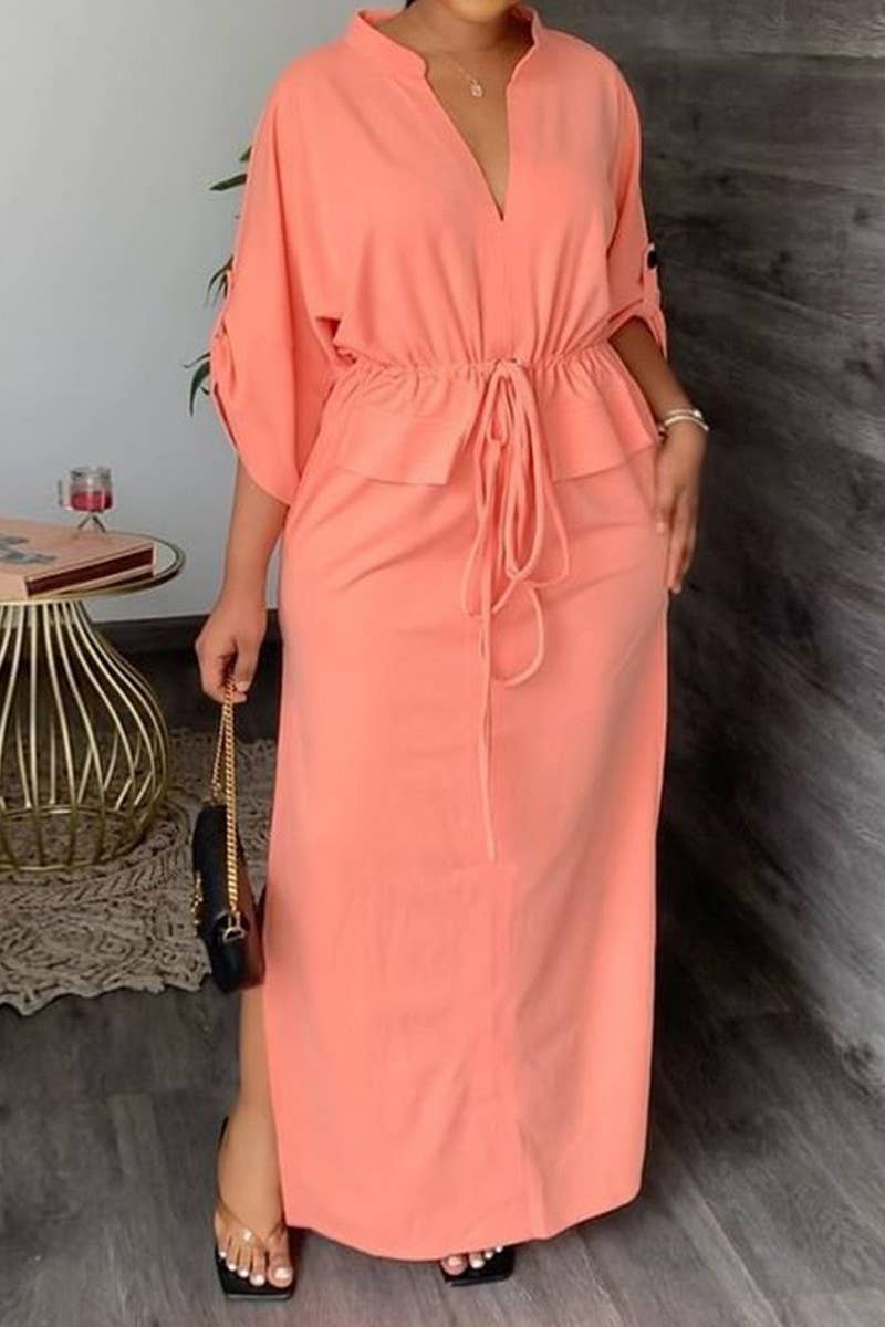 CWDMD5754_LOOSE CASUAL SLIT LONG SKIRT SOLID COLOR DRESS