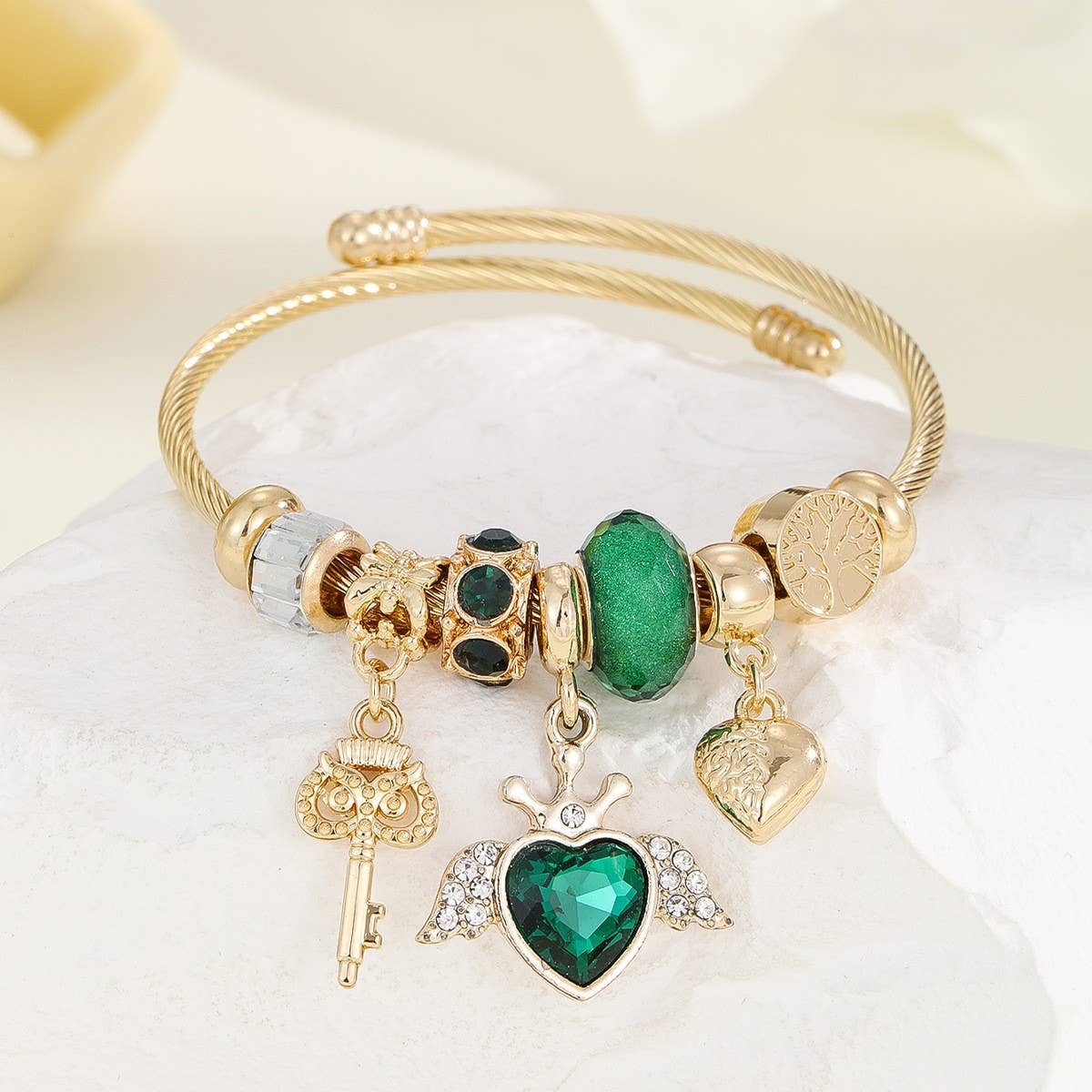 Open Gold Steel Bracelet with DIY Pendant Charm_CWMM8597