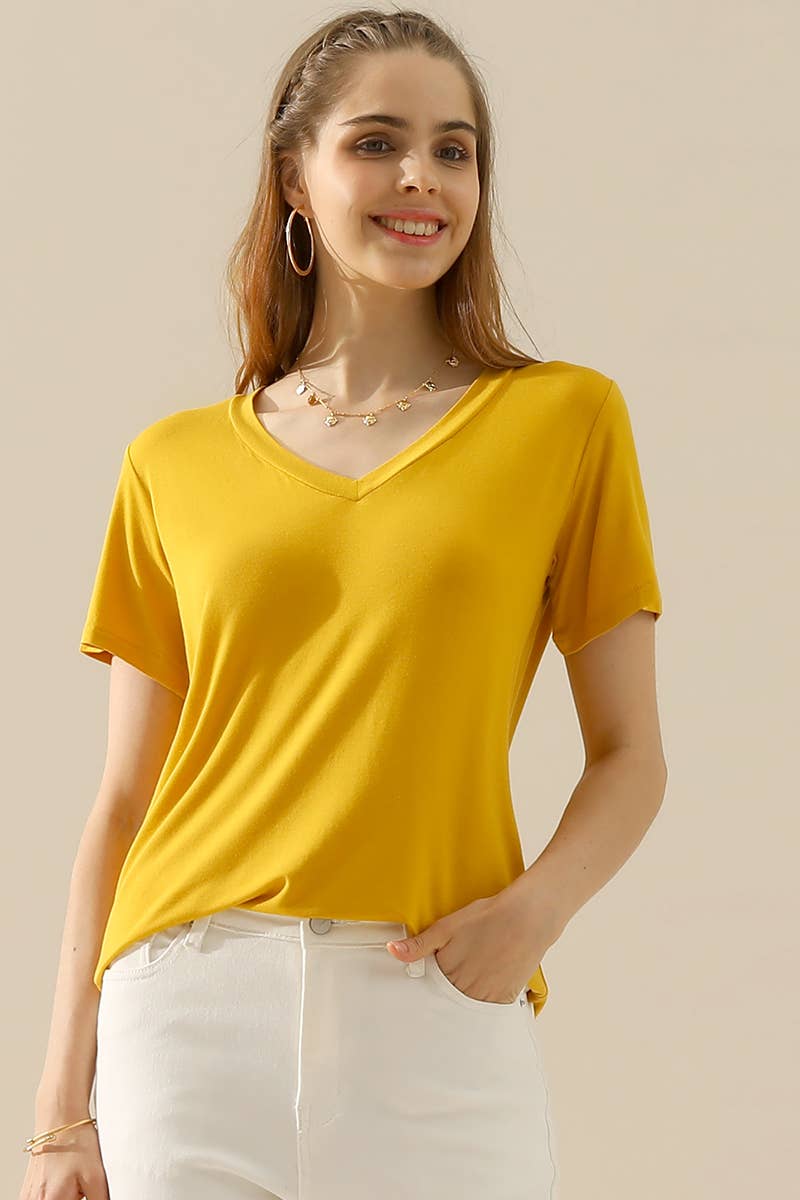 CWTTS650-P_PLUS SIZE SOLID V NECK SHORT SLEEVE T SHIRT TOPS
