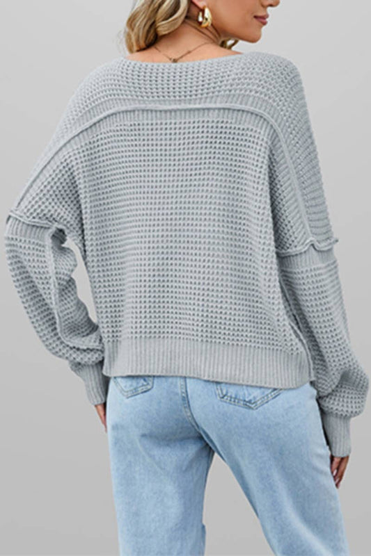 CWOSWL5882_KNIT LONG-SLEEVED V-NECK SHOULDER SWEATER